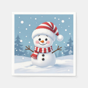 Serviette En Papier Joli petit bonhomme de neige avec écharpe et chape