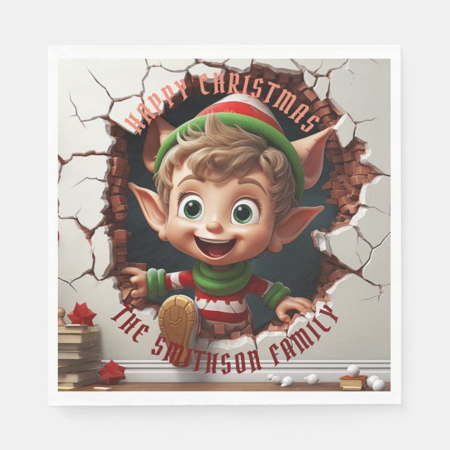 Serviette En Papier Joli Petit Elfe Noël 3D (Devant)