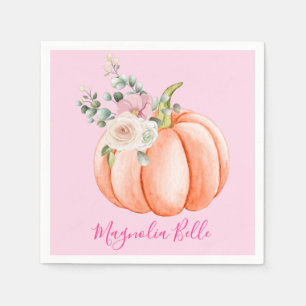 Serviette En Papier Joli petit nom de citrouille florale rose printemp
