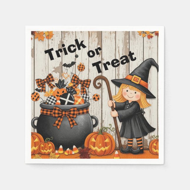 Serviette En Papier Joli Petit Sort de Sorcière pour Halloween. (Devant)