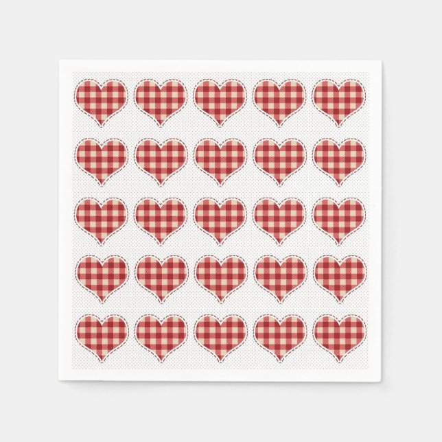 Serviette En Papier Joli Plaid Red Hearts Dotty Motif (Devant)