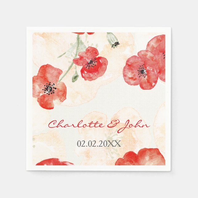 Serviette En Papier Joli Poppies rouges mariages florales (Devant)