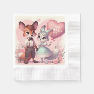 Serviette En Papier Joli renard de caricature Saint Valentin