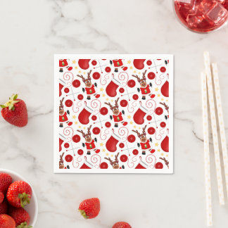 Serviette En Papier Joli renne de Noël rouge festif
