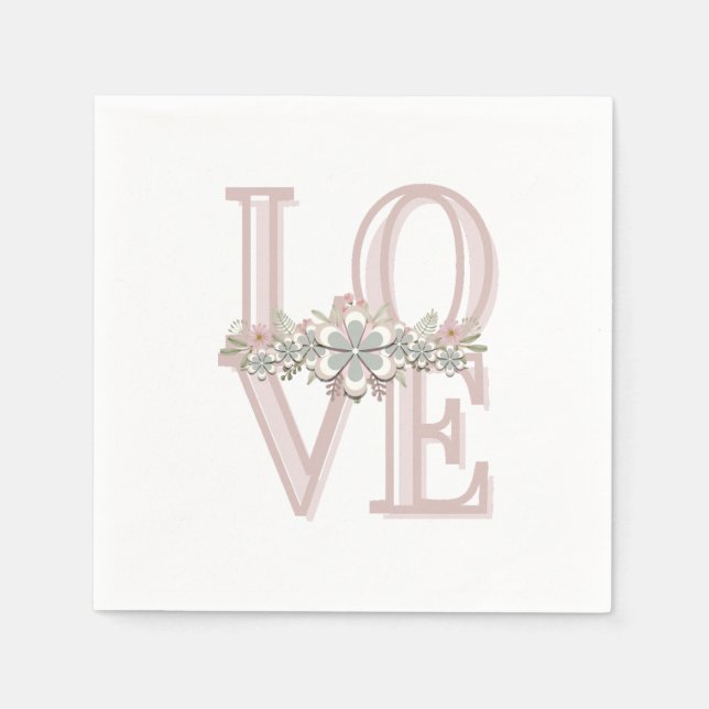 Serviette En Papier Joli Retro Floral Rose/Vert Faux Embossés (Devant)