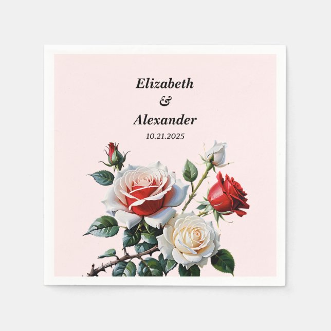 Serviette En Papier Joli rose blanc rose rose rose mariage floral (Devant)