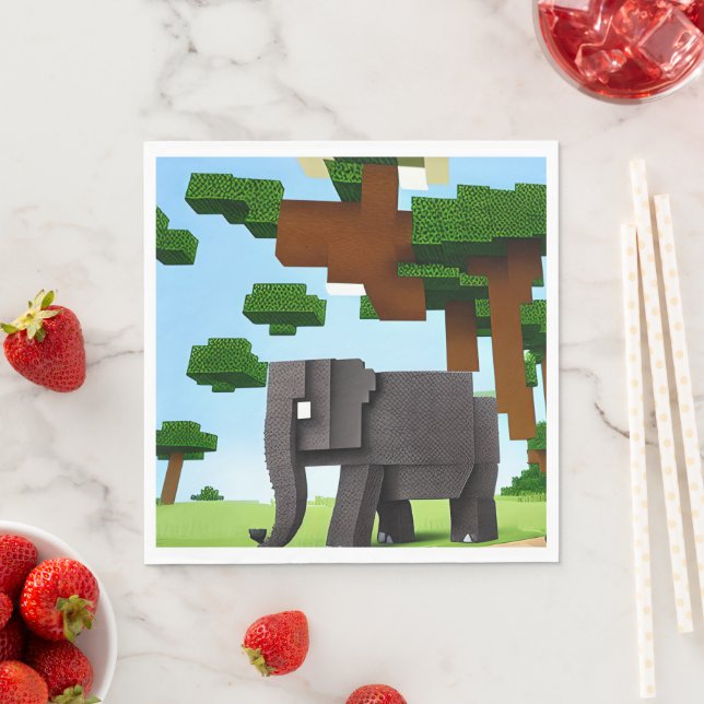 Serviette En Papier Joli Safari Elephant Pixel Art (En situation)