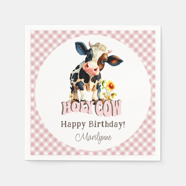 Serviette En Papier Joli Saint Vache rose Anniversaire (Devant)