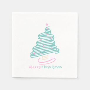 Serviette En Papier Joli sapin de Noël rose vert tourbillonnant 
