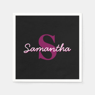 Serviette En Papier Joli script monogramme personnalisable rose et noi