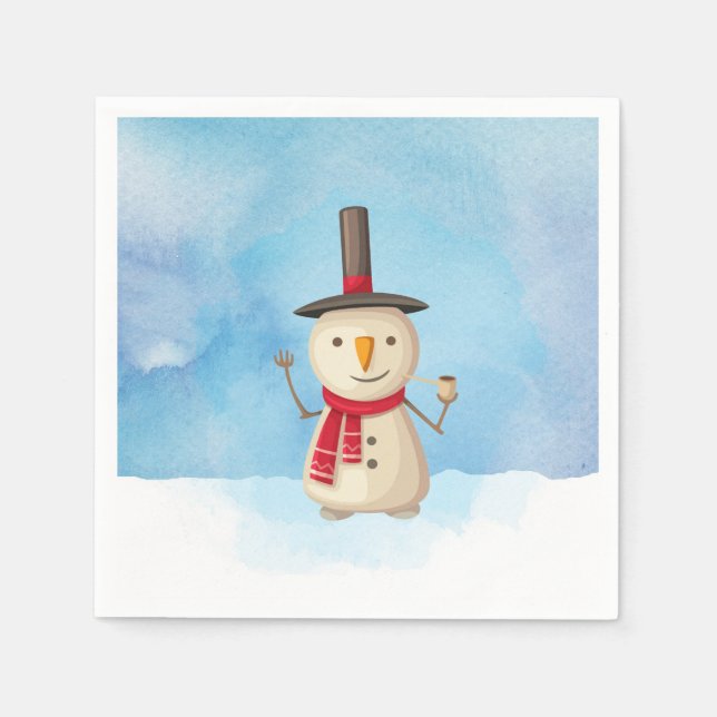 Serviette En Papier Joli Snowman De Noël En Vêtement Et Sourire (Devant)