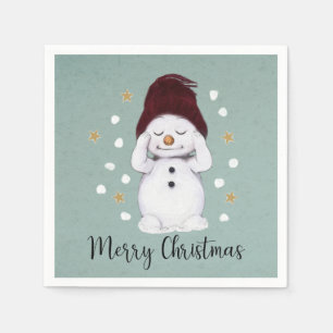 Serviette En Papier Joli Snowman d'hiver bleu Noël