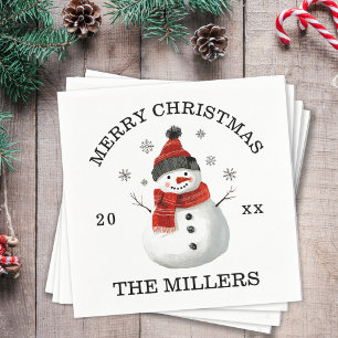 Serviette En Papier Joli Snowman Noël personnalisé