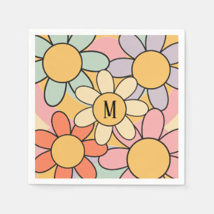 Serviette En Papier Joli style rétro coloré fleurs marguerites