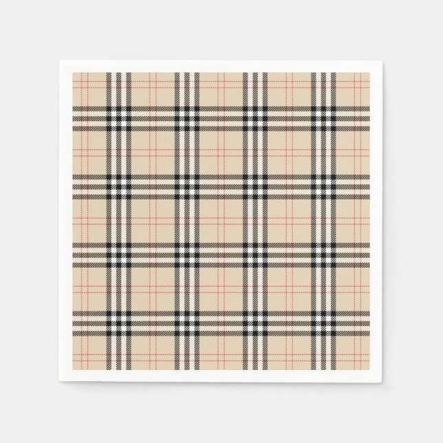 Serviette En Papier Joli Tartan Plaid Beige (Devant)