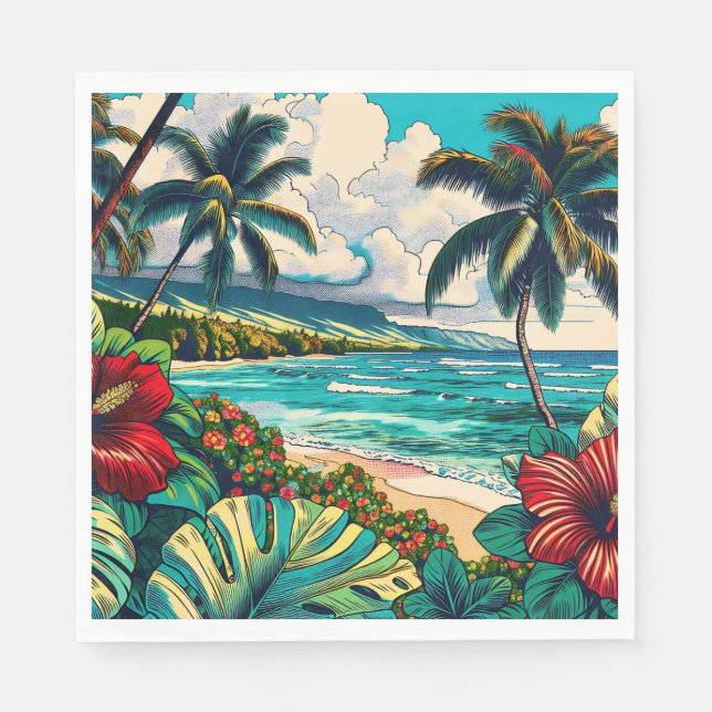 Serviette En Papier Joli thème Hawaiian Island (Devant)