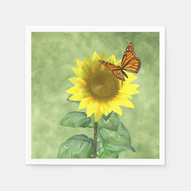 Serviette En Papier Joli tournesol jaune et papillon orange (Devant)