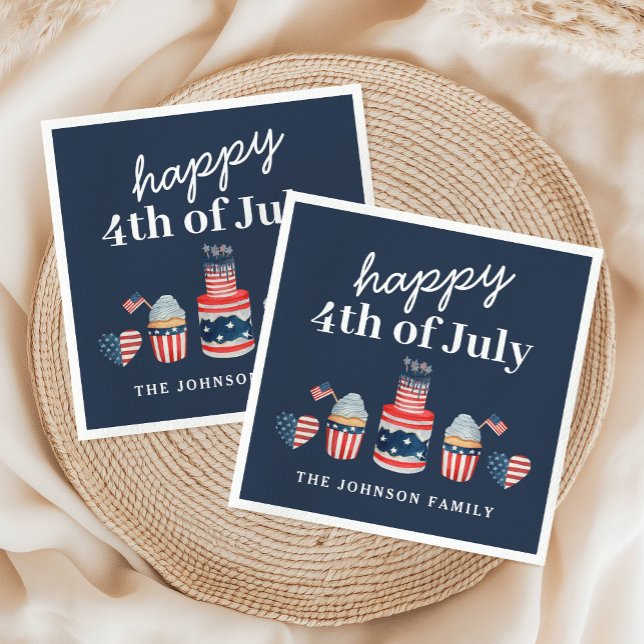 Serviette En Papier Jolie 4 juillet Rouge Blanc Et Bleu (Cute Red White And Blue 4th Of July Party Napkins)