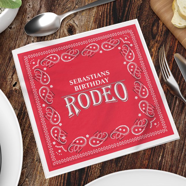 Serviette En Papier Jolie Anniversaire Simple Rodeo Typographie Rouge  (Créateur téléchargé)