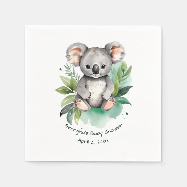 Serviette En Papier Jolie aquarelle Baby shower Koala bébé (Devant)