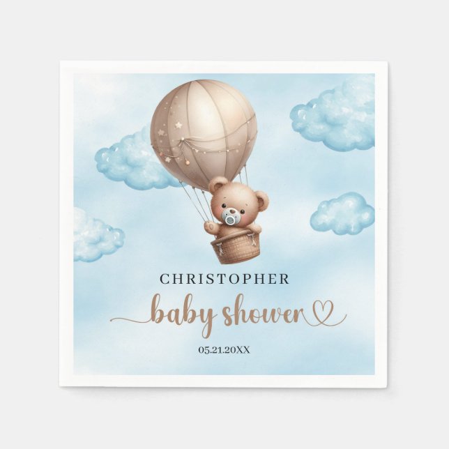 Serviette En Papier Jolie aquarelle bleu et marron teddy ours air chau (Devant)