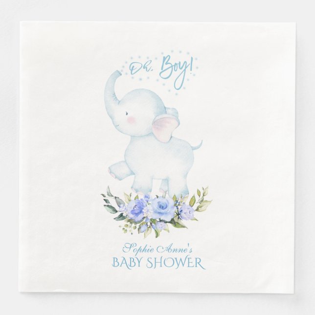 Serviette En Papier Jolie aquarelle Elephant Oh Baby shower garçon (Devant)