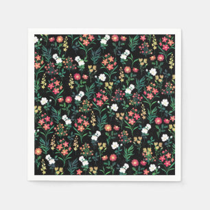 Serviette En Papier Jolie aquarelle Floral Noir Botanique