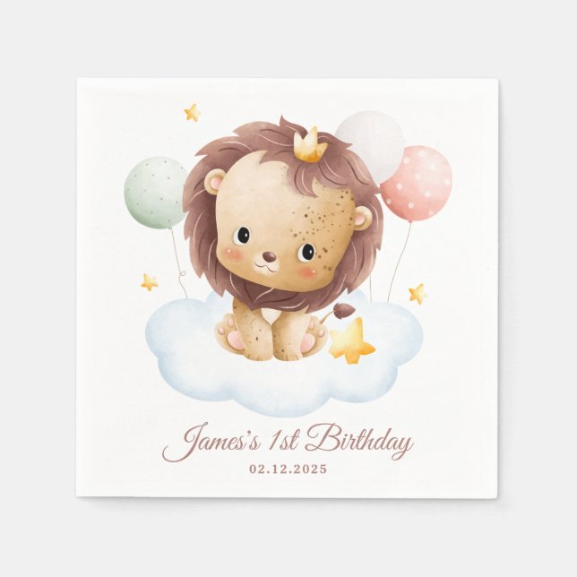 Serviette En Papier Jolie aquarelle Lion Prince Anniversaire de enfant (Devant)