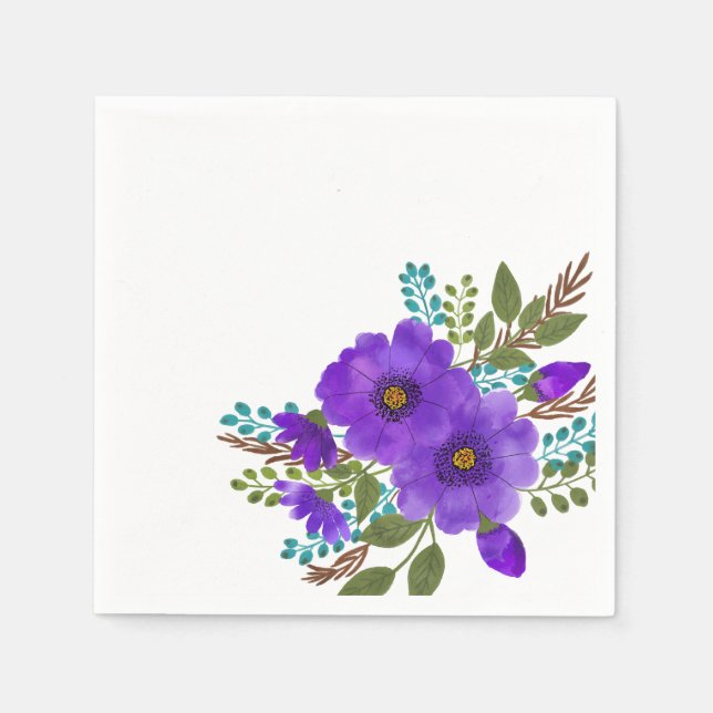 Serviette En Papier Jolie Aquarelle violette Fleurs (Devant)