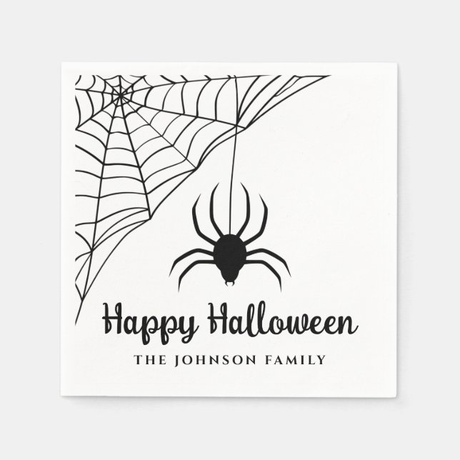 Serviette En Papier Jolie Araignée Noire Joyeux Halloween (Devant)