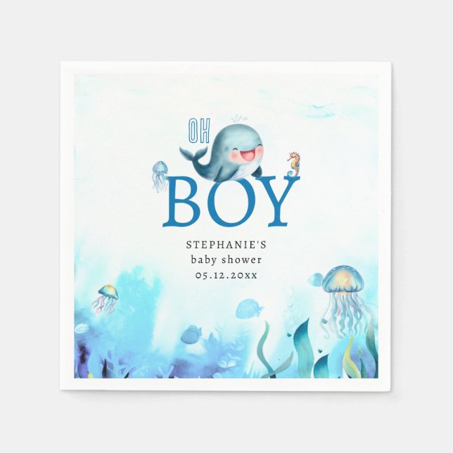 Serviette En Papier Jolie baleine sous l'eau de mer Baby shower garçon (Devant)