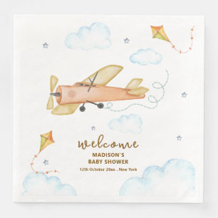 Serviette En Papier Jolie Bienvenue à une Baby Shower Vintage Aviateur