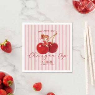 Serviette En Papier Jolie Cerise sur le Haut Anniversaire Rayure Rose