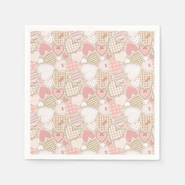 Serviette En Papier Jolie courtepointe Motif Coeurs roses Bows (Devant)