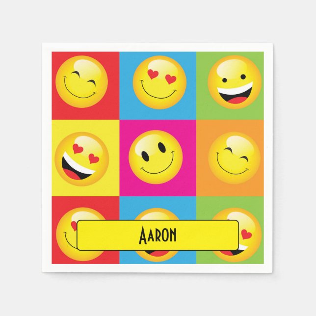 Serviette En Papier Jolie Emoticon Jaune Faces Emoji Party (Devant)
