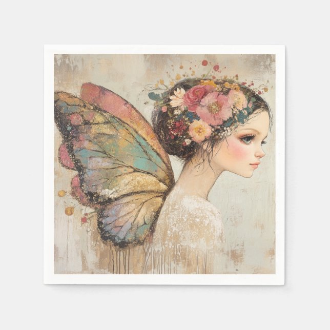 Serviette En Papier Jolie Fairy Boho Butterfly & Floral Pastel (Devant)