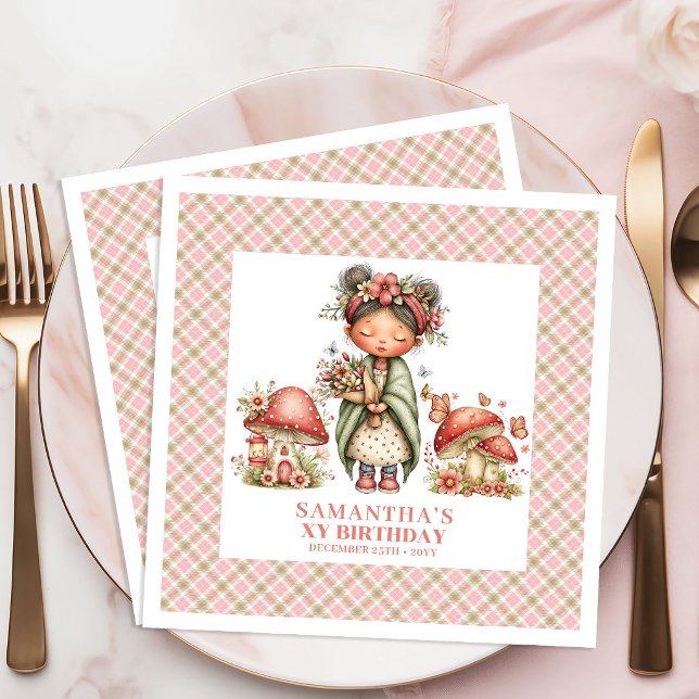 Serviette En Papier Jolie Fée Rose Florale Célébration d'Anniversaire (Lovely Fairy Pink Blush Floral Birthday Celebration Napkins)