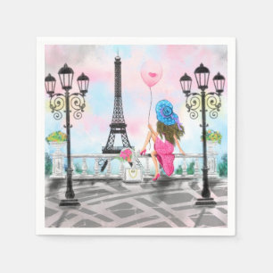 Serviette En Papier Jolie Femme À Paris Napkins Tour Eiffel