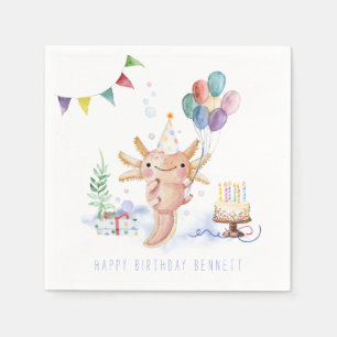Serviette En Papier Jolie fête d'anniversaire à l'aquarelle Axolotl