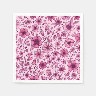 Serviette En Papier Jolie Fête d'Anniversaire aux Fleurs Roses Florale