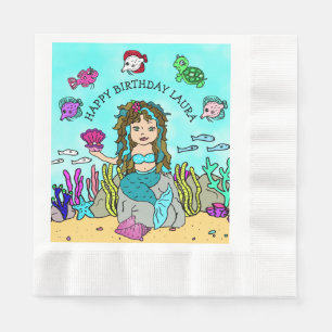 Serviette En Papier Jolie Fête d'anniversaire de filles sirène turquoi