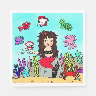 Serviette En Papier Jolie Fête d'anniversaire de Sirène aux Cheveux No