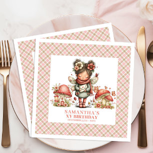 Serviette En Papier Jolie Fête d'Anniversaire Fleurie Rose Champignon 