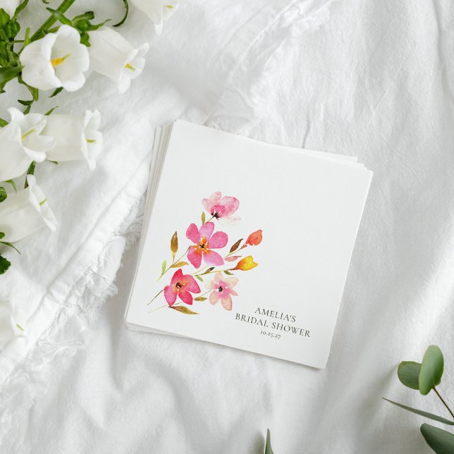 Serviette En Papier Jolie Fête de Mariage Florale Aquarelle Rose (Créateur téléchargé)