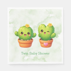 Serviette En Papier Jolie Fête de Naissance de Jumeaux Cactus