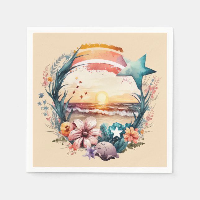 Serviette En Papier jolie fête de scène de plage (Devant)