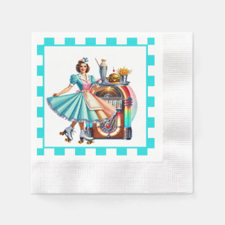 Serviette En Papier Jolie fête de serveuse rétro 