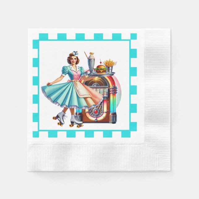 Serviette En Papier Jolie fête de serveuse rétro  (Devant)