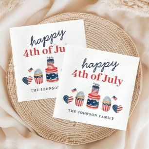 Serviette En Papier Jolie fête du 4 juillet rouge, blanc et bleu
