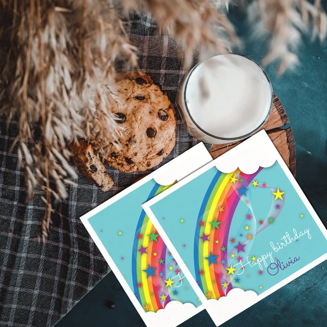 Serviette En Papier Jolie fille Etoiles arc-en-ciel Ciel et nuages (Créateur téléchargé)